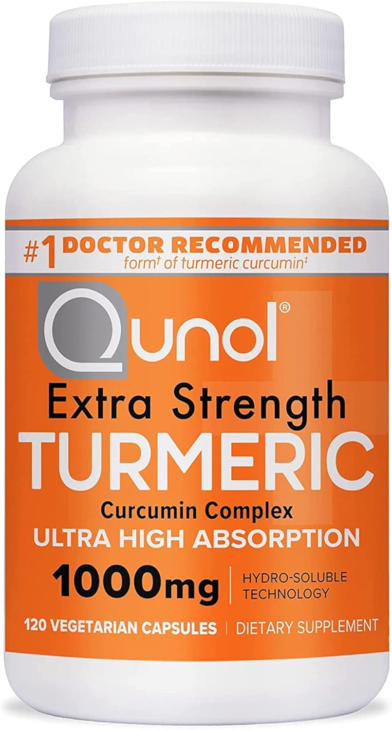 Front image: Qunol Turmeric Curcumin Complex capsules supplement bottle 1000mg 120 count