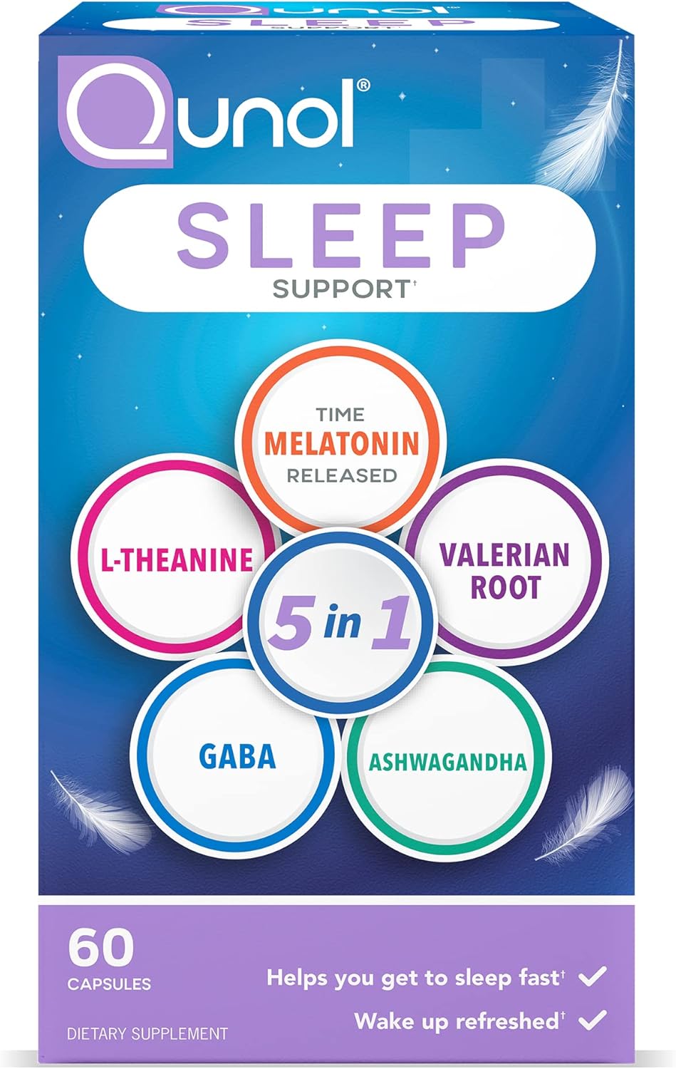 Front image: Qunol Sleep Support Complex capsules melatonin supplement bottle 30 count