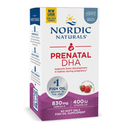 Nordic Naturals Prenatal DHA supplement box, Strawberry Flavoured 90 softgels.