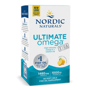 Nordic Naturals Ultimate Omega Xtra lemon flavor high potency 60 soft gel box.