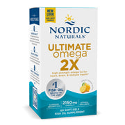 Front of Nordic Naturals Ultimate Omega 2X Omega-3 box, lemon flavour, 60 softgels.