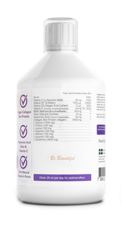 Supplement facts & ingredients image: Swedish Nutra vegan collagen supplement facts ingredients 500ml bottle