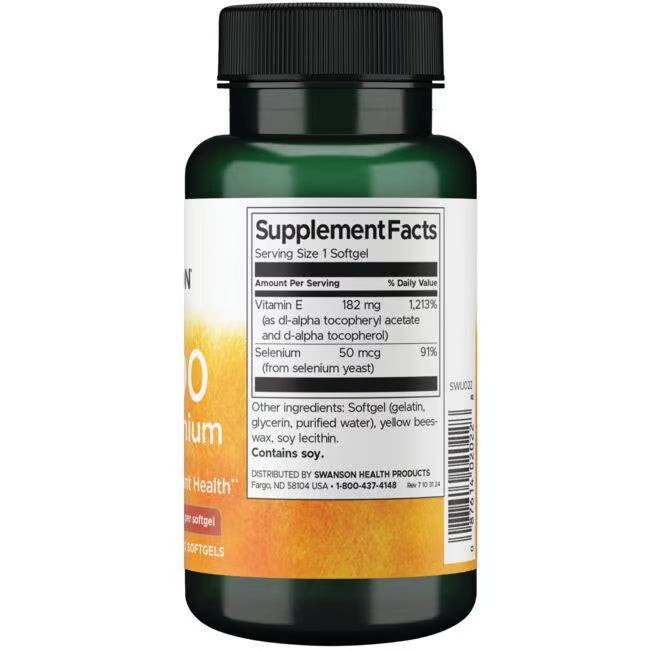 Swanson E-400 with Selenium | 400 IU Vitamin E + Selenium | Heart & Antioxidant Support | 90 Softgels