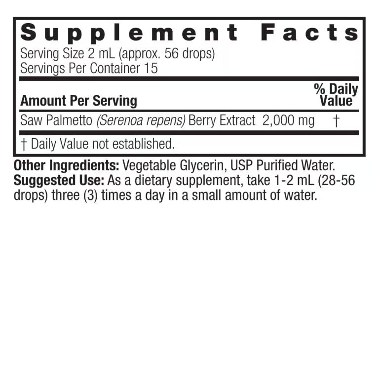 Nature’s Answer Saw Palmetto Berry Liquid Extract 30ml supplement facts label