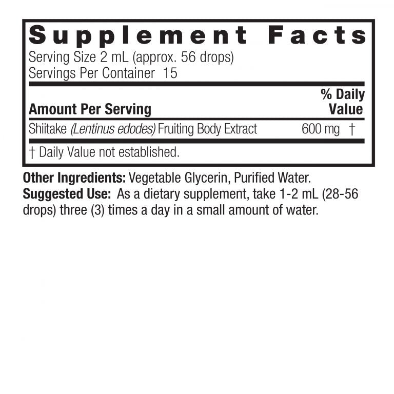 Nature’s Answer Shiitake Mushroom Alcohol-Free Liquid Extract 30ml supplement facts label
