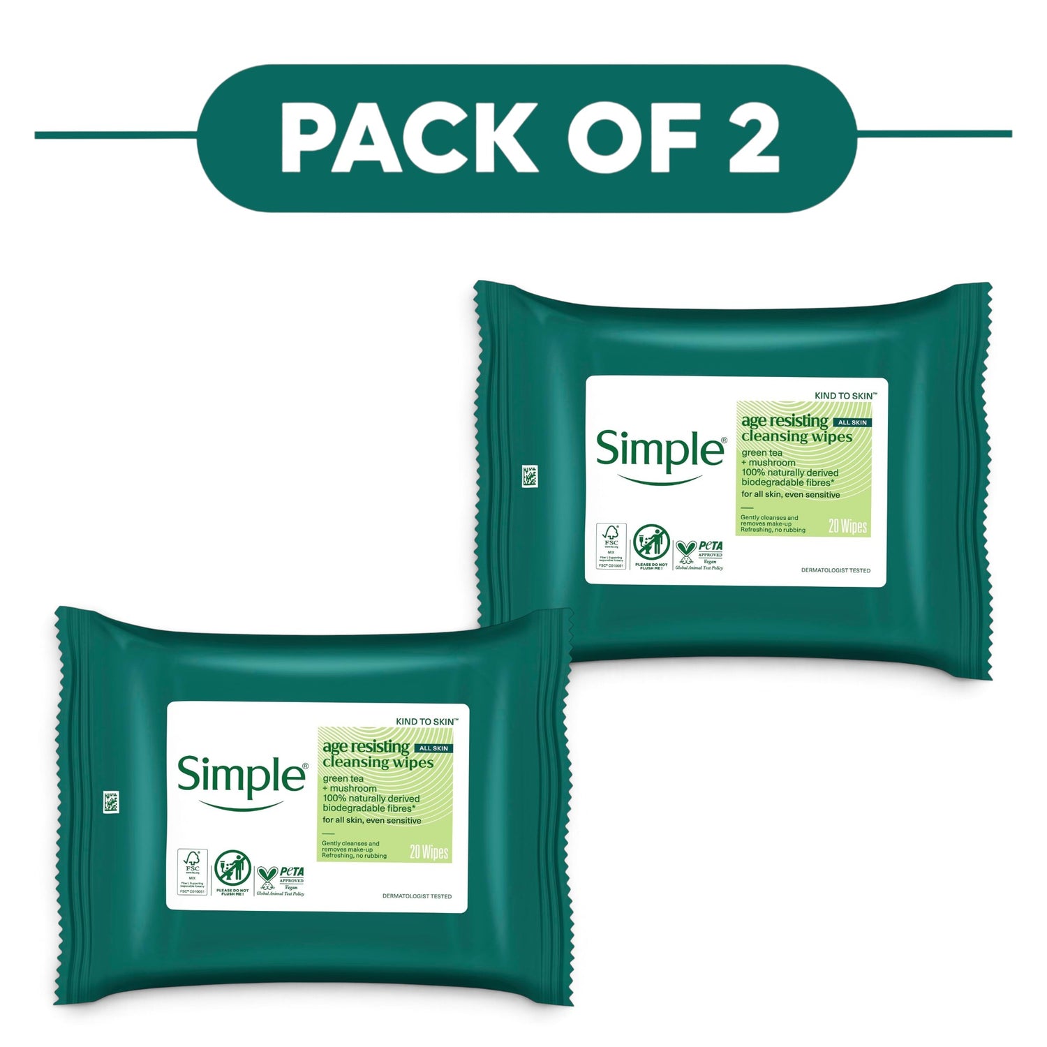 Simple Kind to Skin Age Resisting Cleansing Wipes 20 Wipes Pack of 2