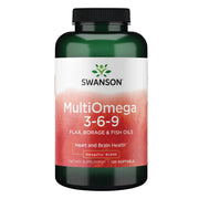 Swanson MultiOmega 3-6-9 Flax Fish & Borage Oil – 120 Softgels omega fatty acid dietary supplement bottle front label