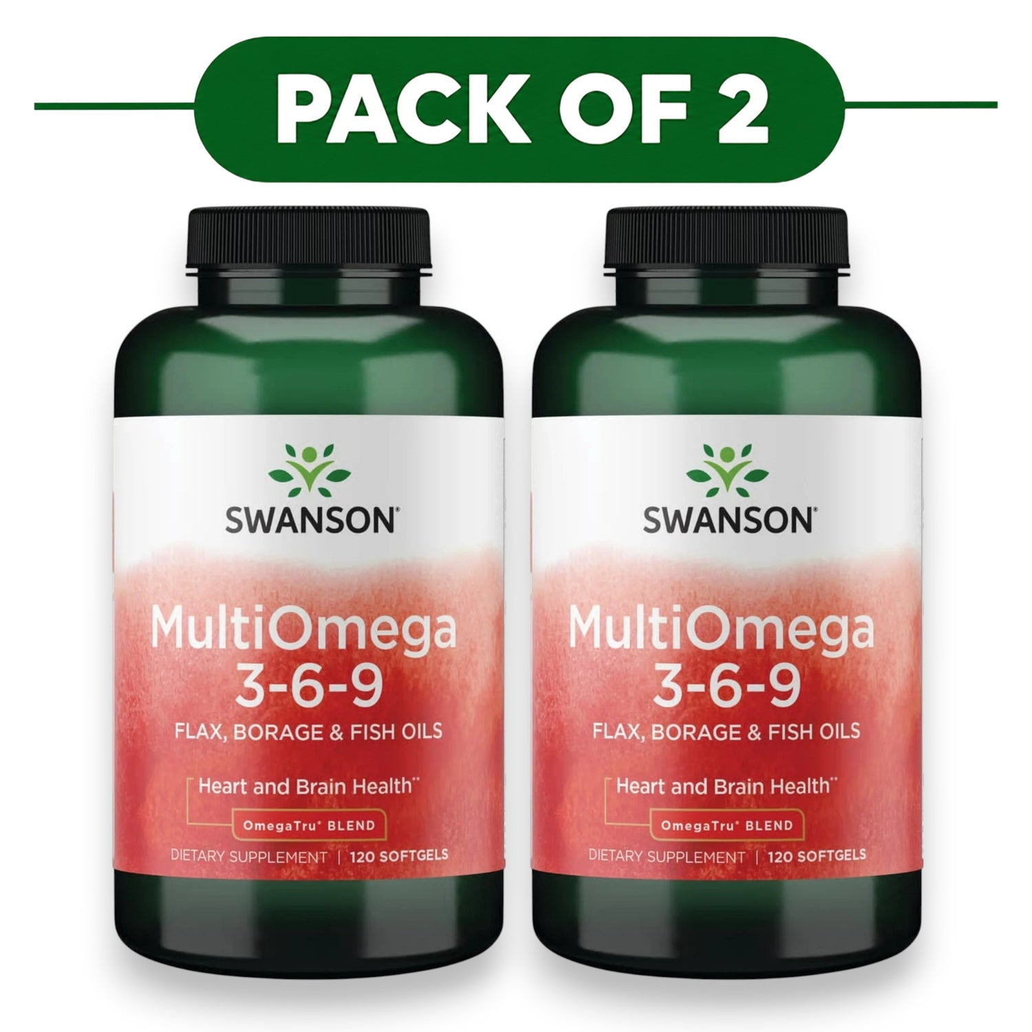 Swanson MultiOmega 3-6-9 Flax Fish Borage Oil 120 Softgels Pack of 2