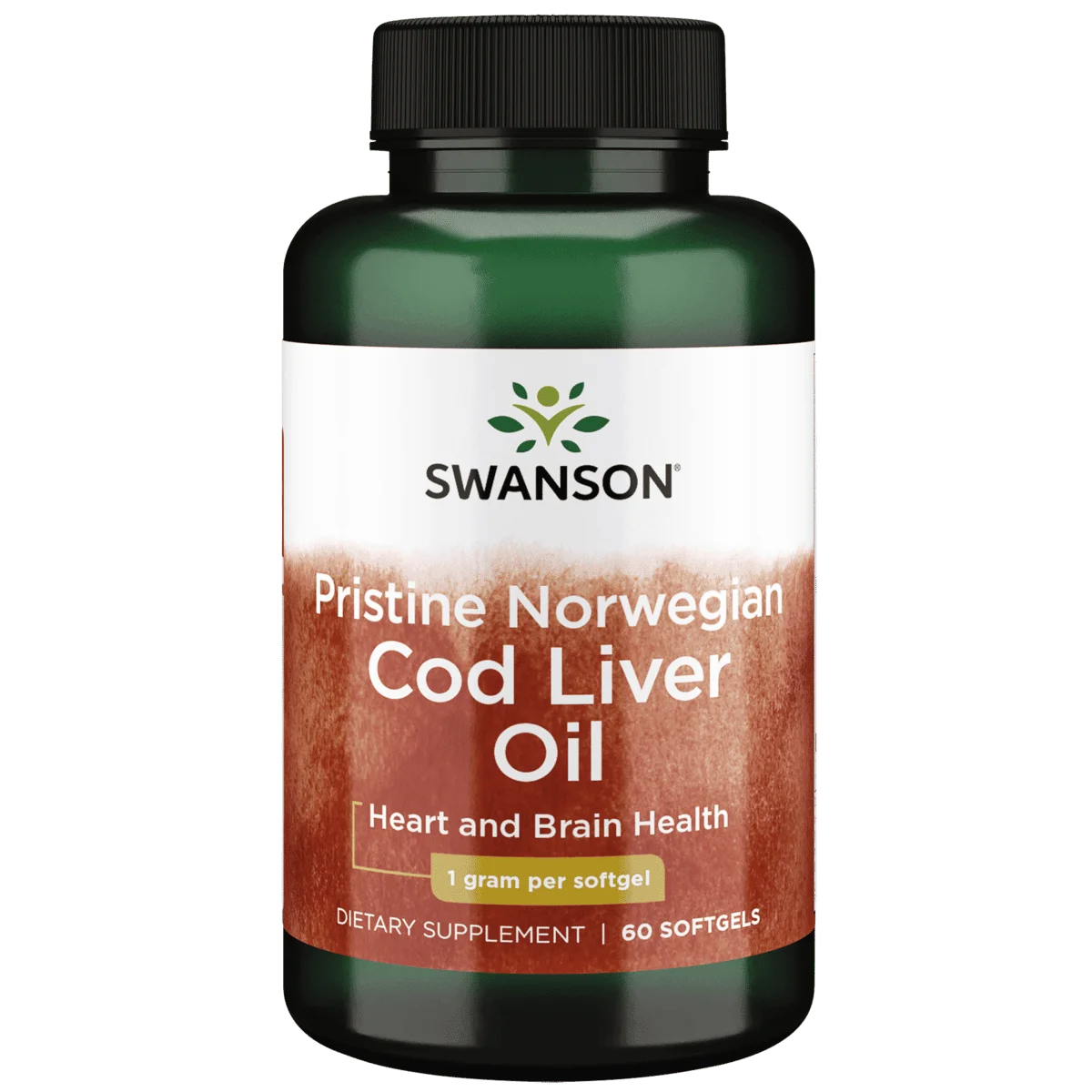 Swanson Pristine Norwegian Cod Liver Oil omega 3 supplement softgel bottle 60 softgels 1000mg
