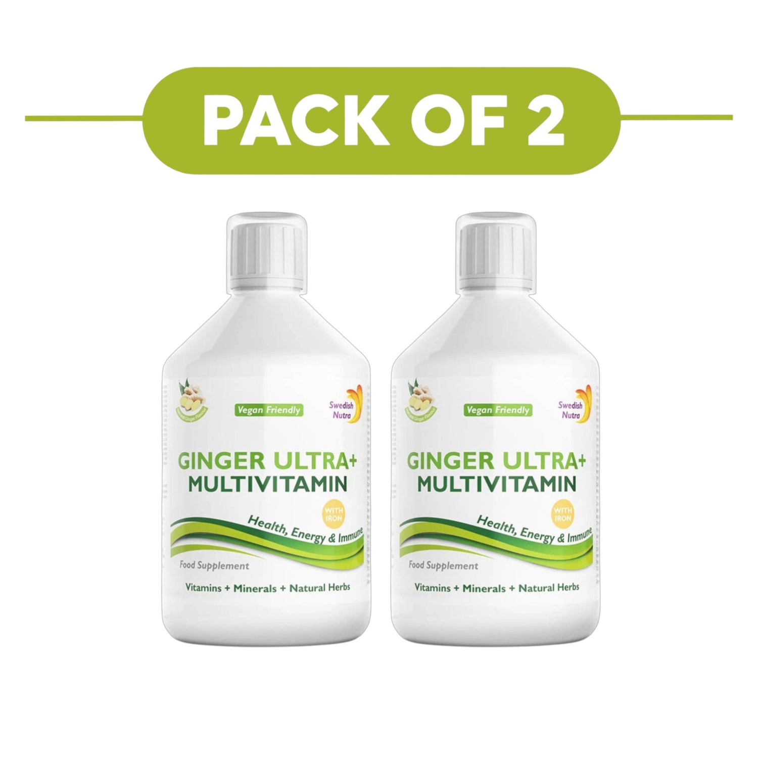 Swedish Nutra Ginger Ultra+ Multivitamin Liquid 500ml Pack of 2