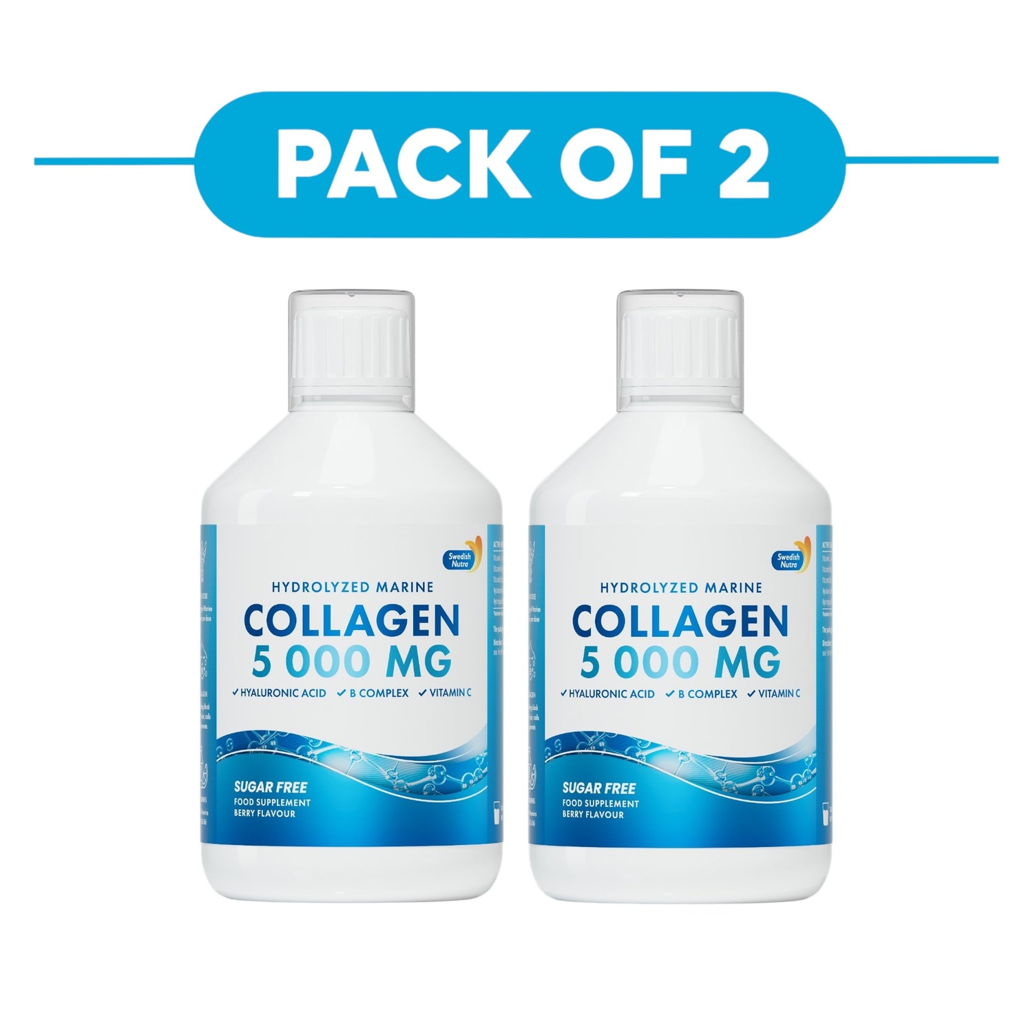 Swedish Nutra Marine Collagen Peptide Liquid Berry 500ml Pack of 2