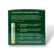 Supplement facts & ingredients image: Swedish Nutra Super Multivitamin supplement facts ingredients liquid shots orange 30 x 25ml