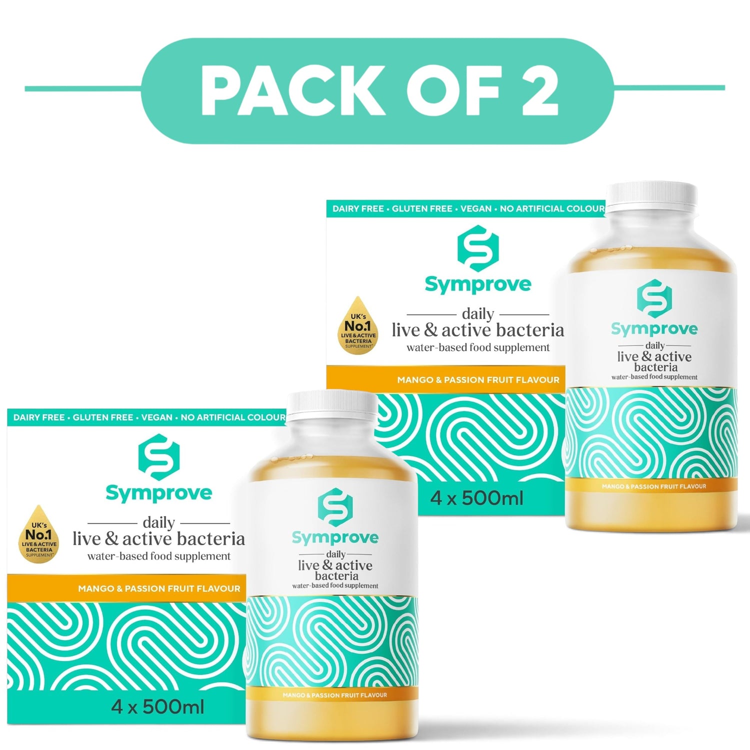 Symprove Liquid Probiotic Mango & Passionfruit Flavour 4 x 500ml Pack of 2