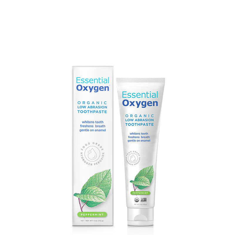 Essential Oxygen BR Organic Toothpaste tube & box, Peppermint, 113g.