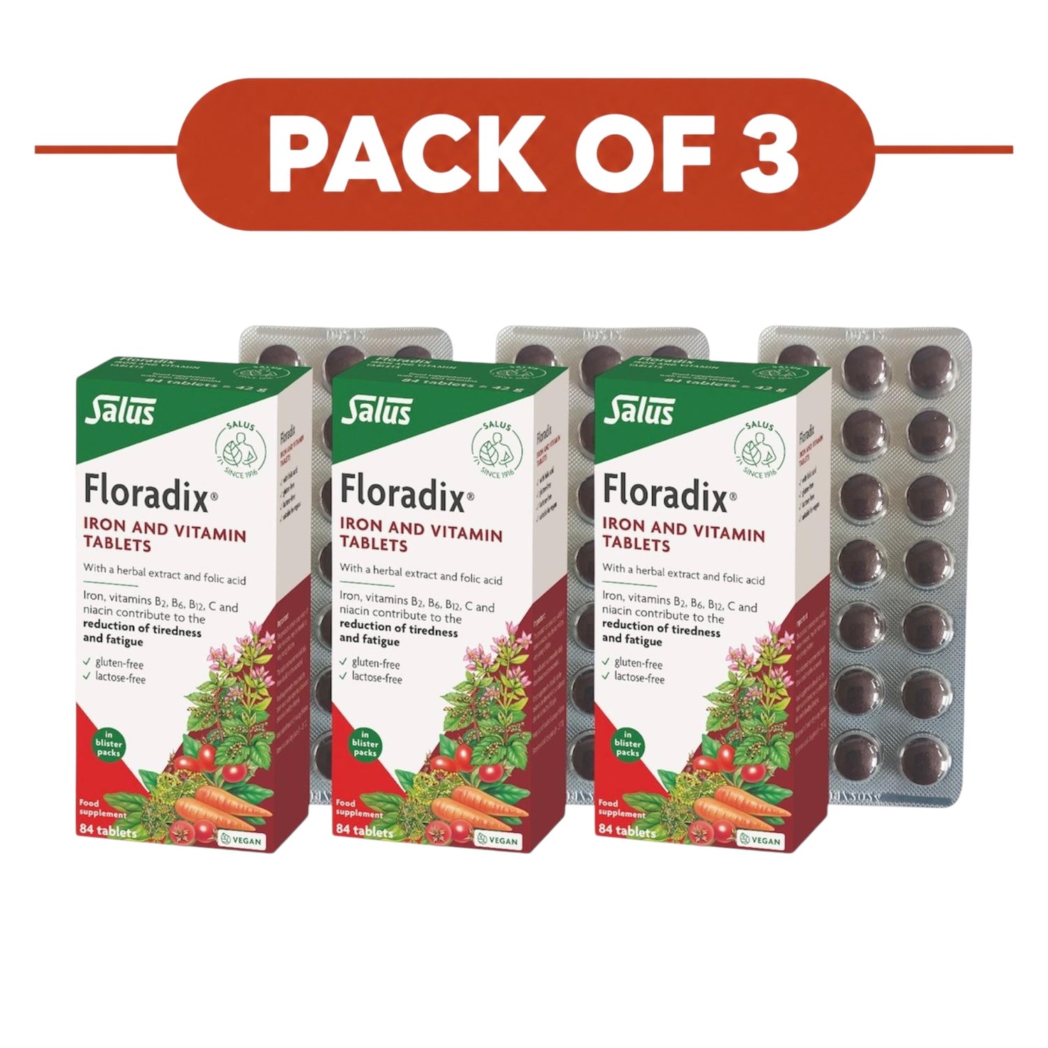 Floradix Formula vegana confezione tripla - 3 x 84 compresse