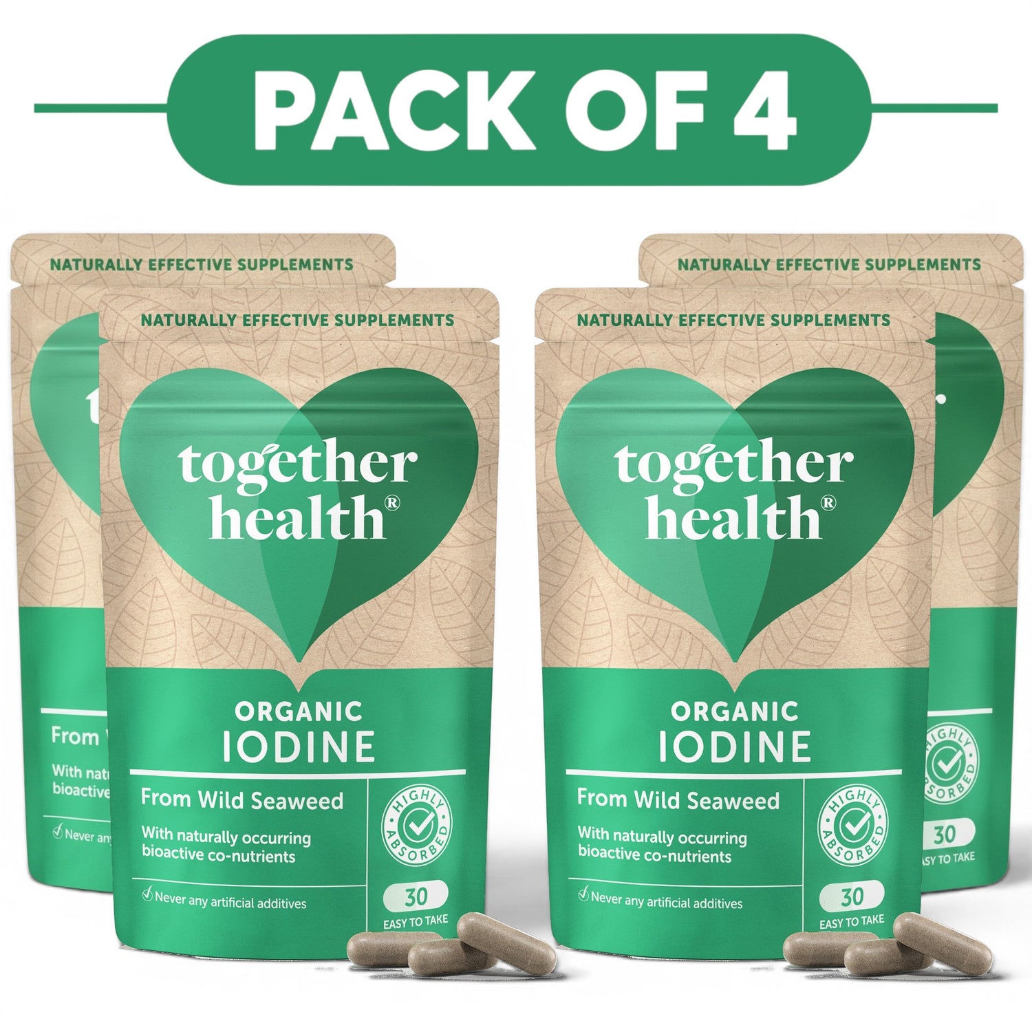 Together Health Organic Iodine from Wild Seaweed 30 Capsules Pack of 4