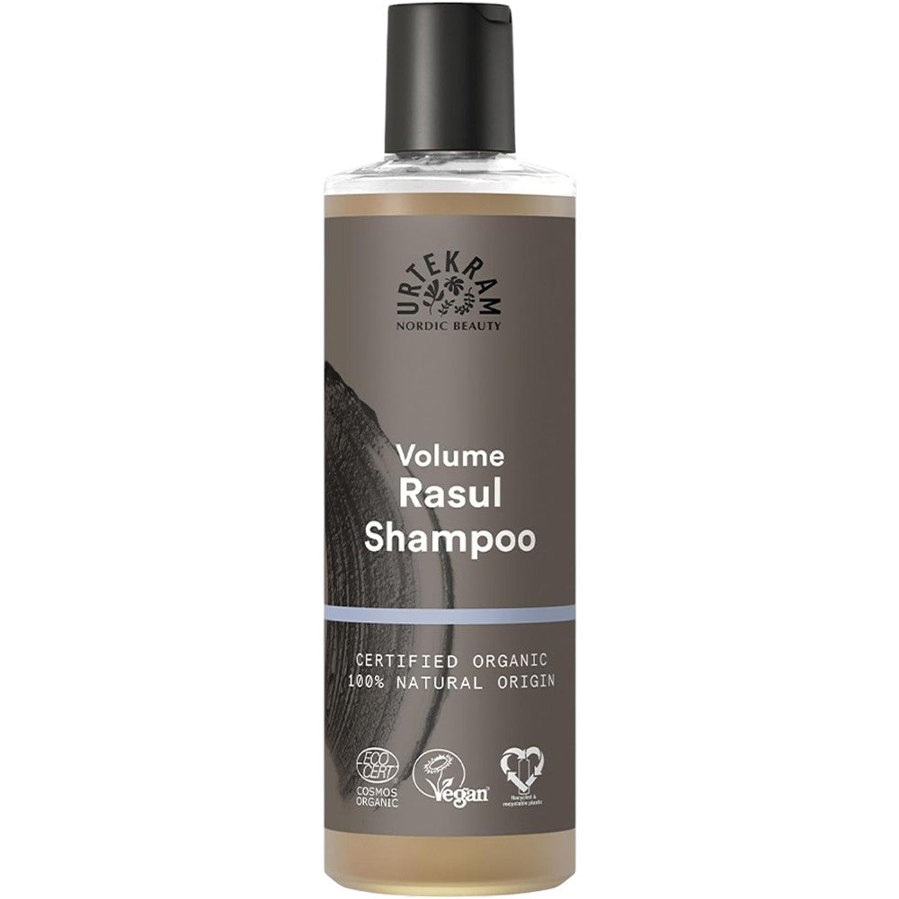 Urtekram Volume Rasul Shampoo, shampoo bottle packaging, fresh peppermint fragrance, 250ml