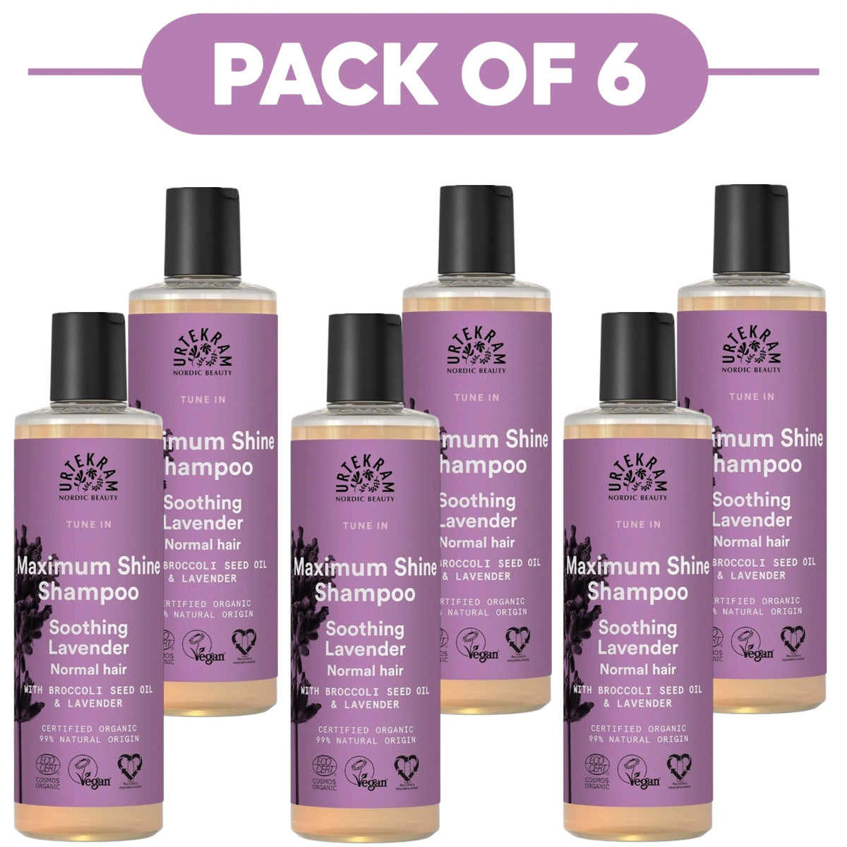 Urtekram Maximum Shine Soothing Lavender Shampoo 250ml Pack of 6