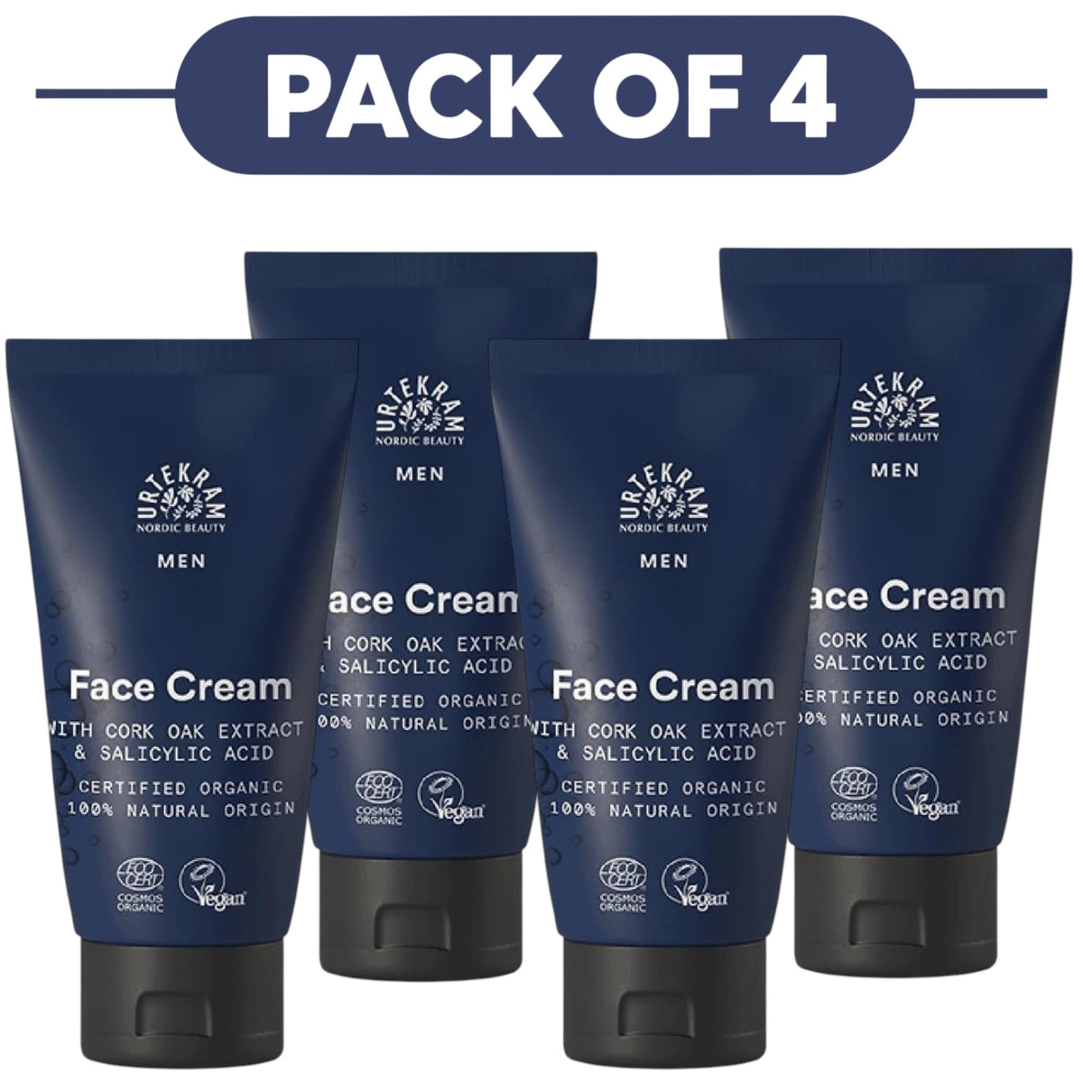 Urtekram Men Face Cream Cork Oak Extract & Salicylic Acid 75ml Pack of 4