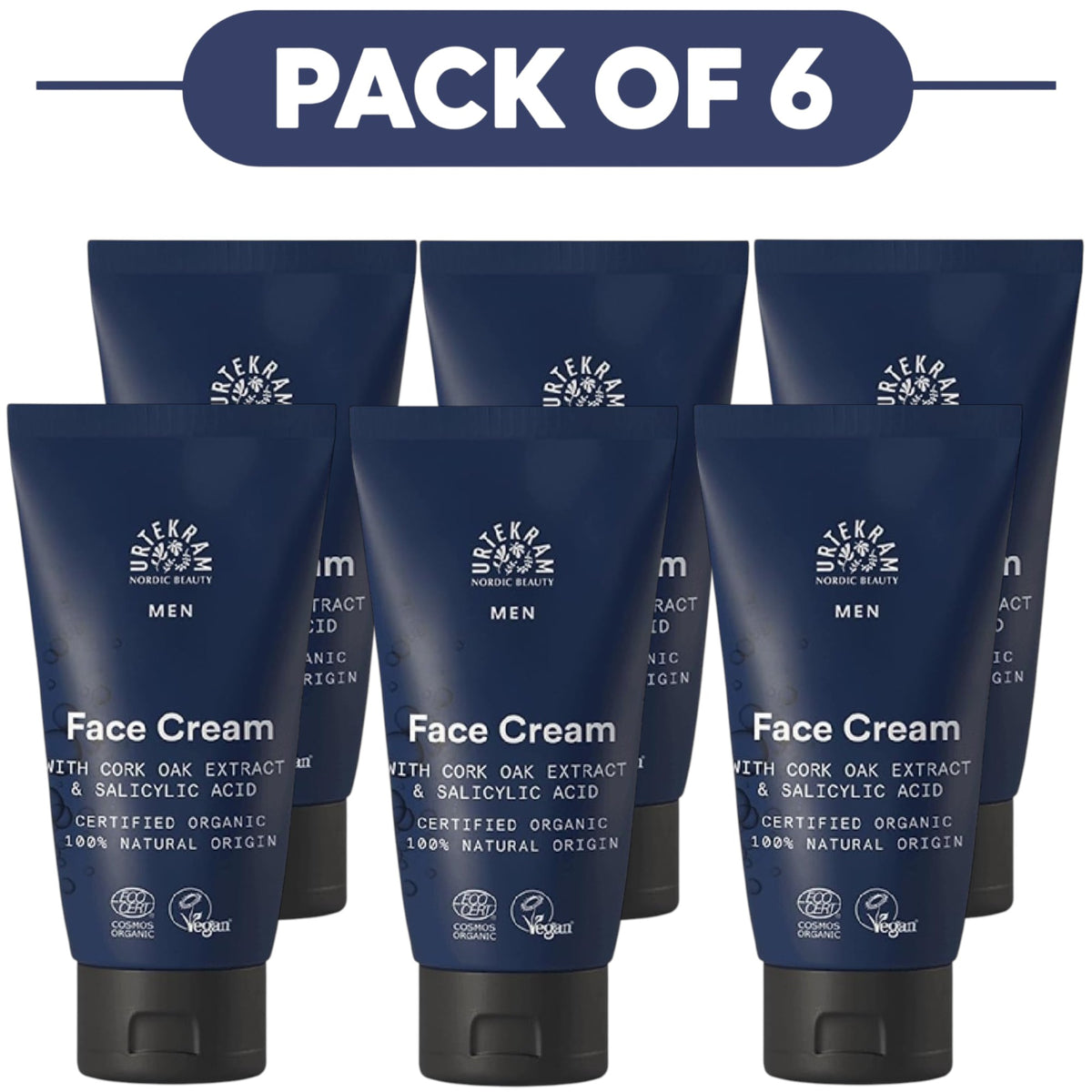 Urtekram Men Face Cream Cork Oak Extract & Salicylic Acid 75ml Pack of 6