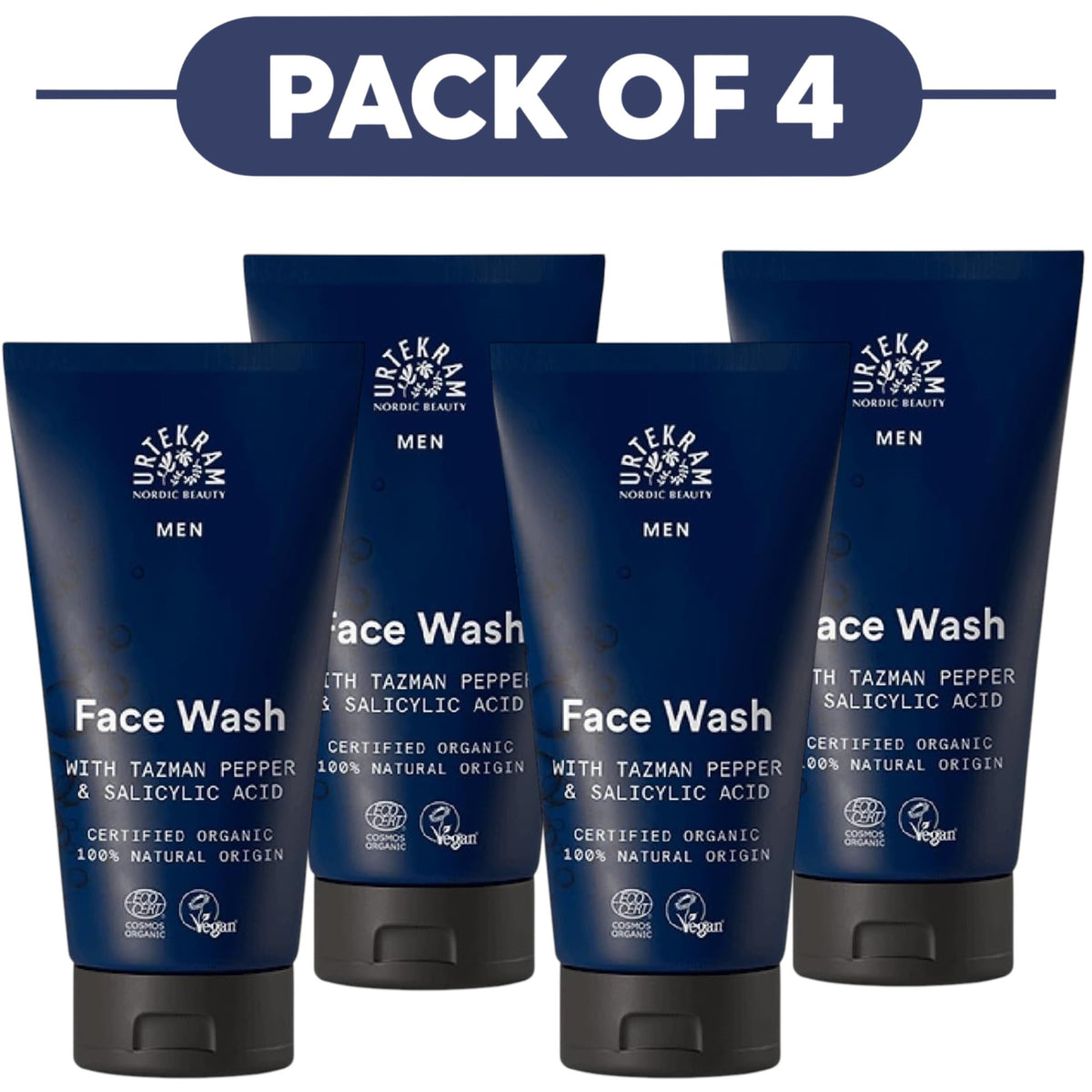Urtekram Men Face Wash with Tazman Pepper & Salicylic Acid 150ml Pack of 4