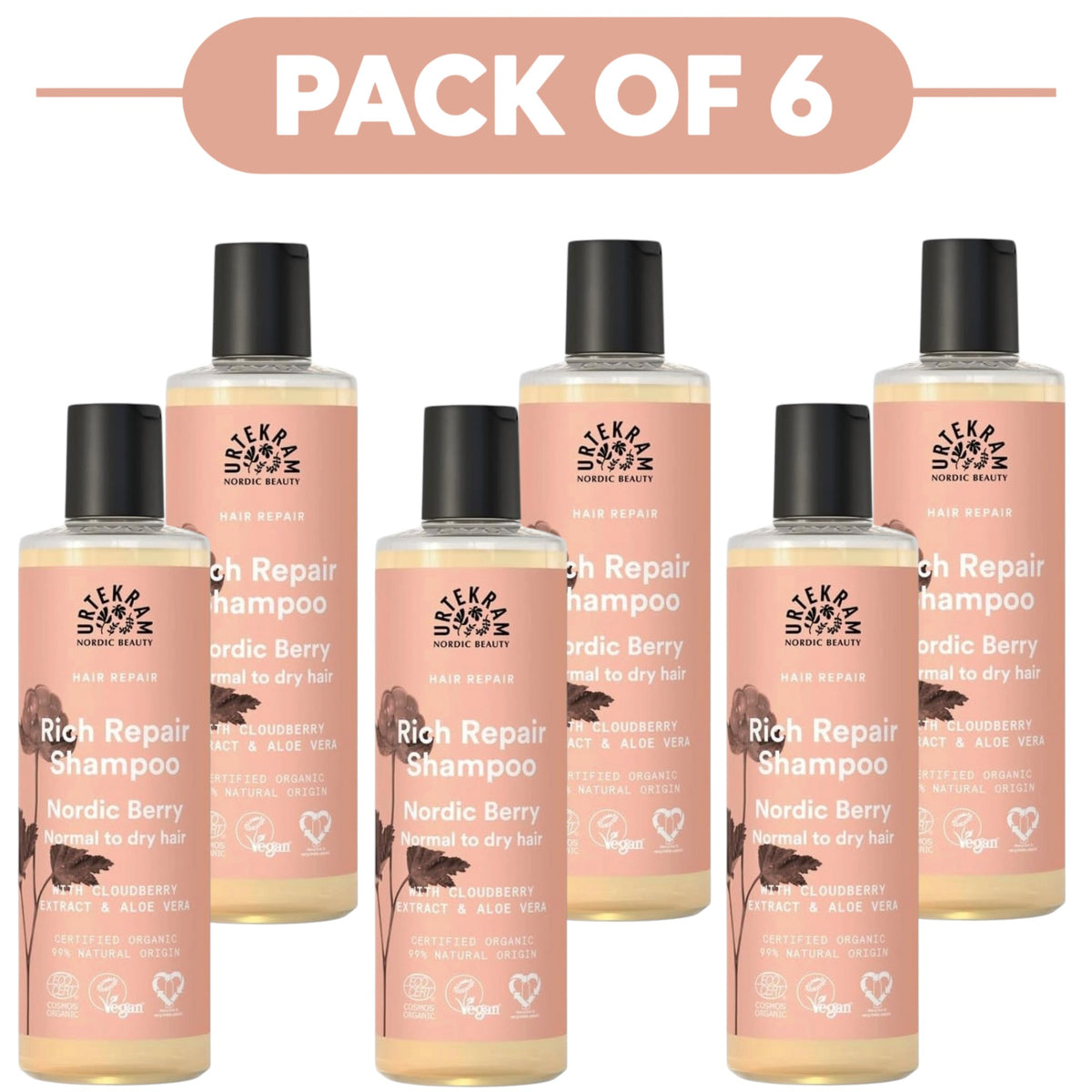 Urtekram Nordic Berry Rich Repair Shampoo 250ml Pack of 6