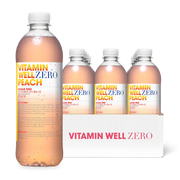 Vitamin Well Zero Peach Vitamin Drink, plastic bottle packaging, Peach flavour, 12 x 500ml