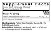 Nature’s Answer Valerian Root Liquid Extract 30ml supplement facts label on a white background
