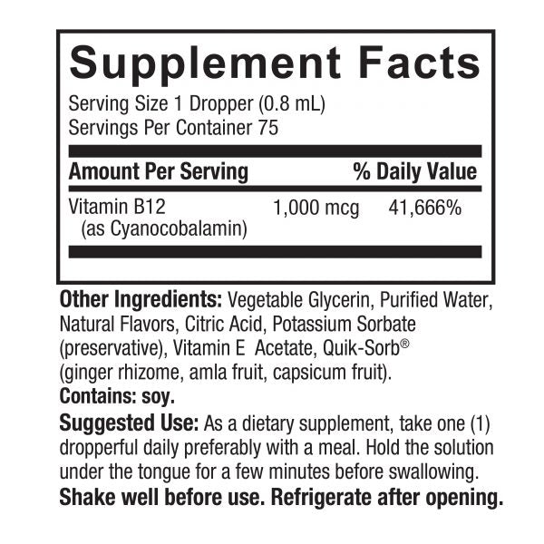Nature’s Answer Liquid Vitamin B12 supplement facts 60ml bottle