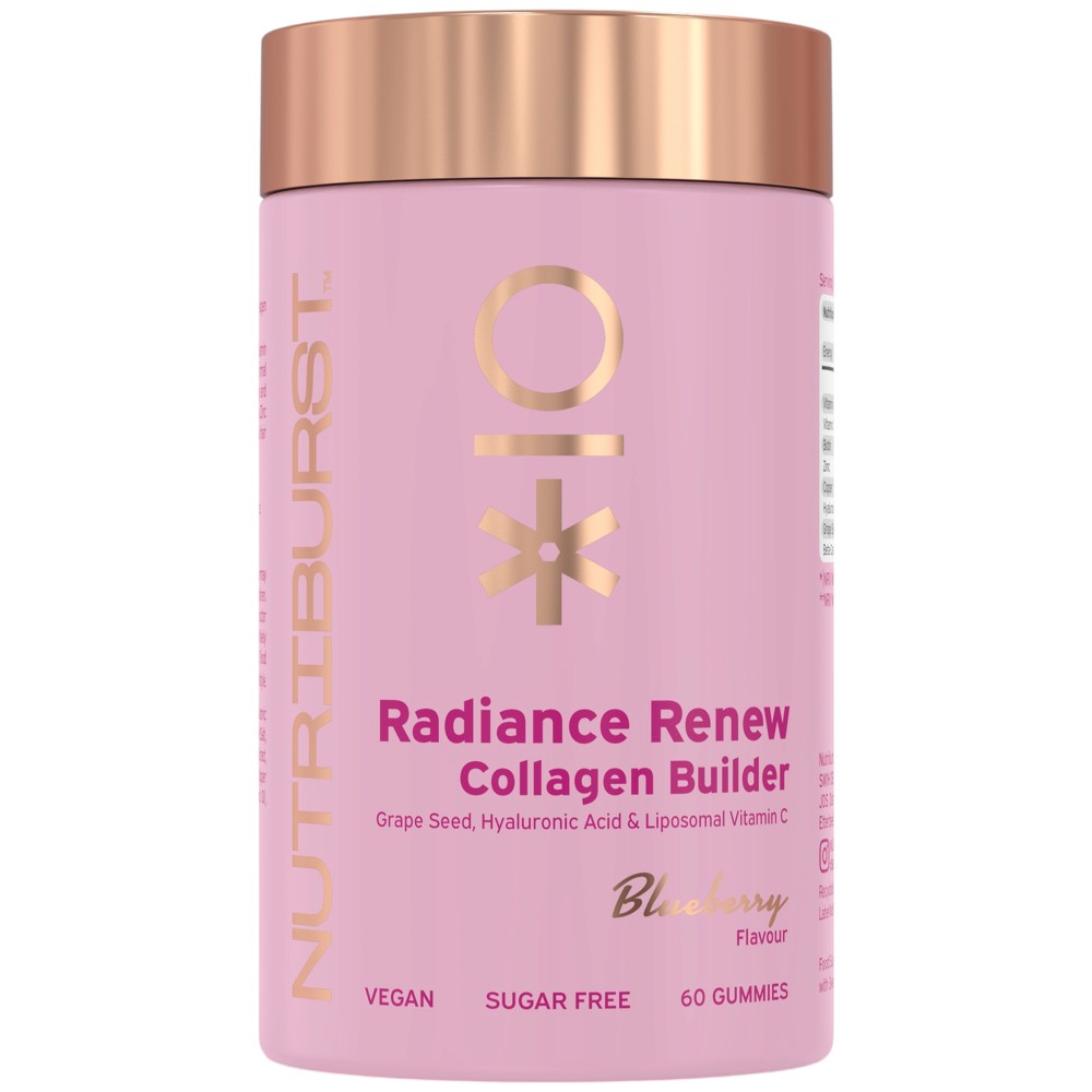 Nutriburst Radiance Renew Beauty Gummies bottle, blueberry flavour, 60 count.