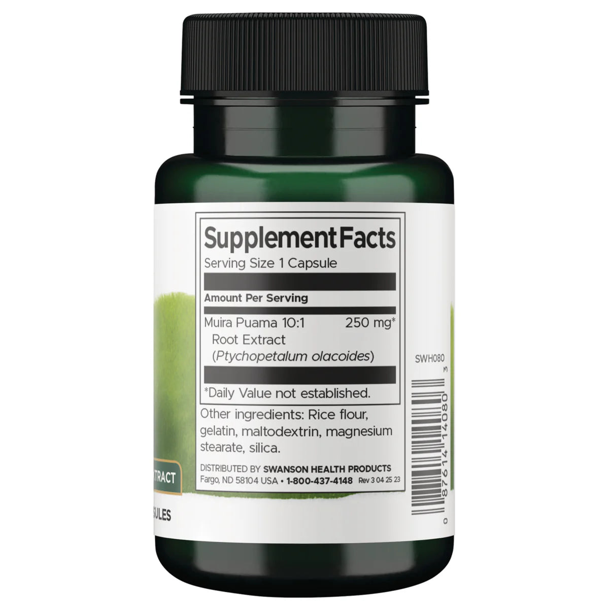 Back: Supplement facts panel for Swanson Muira Puama Root Extract 10:1 250mg 60 Capsules