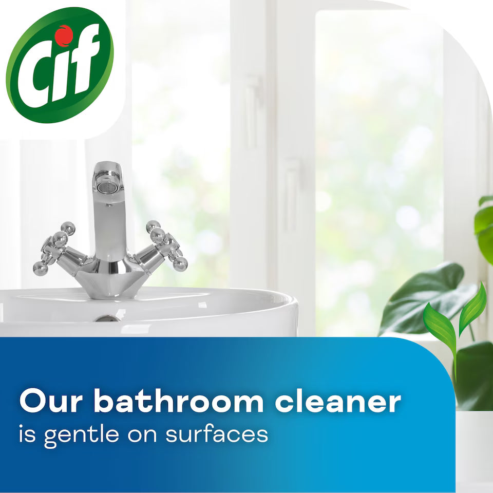 Cif Cleanboost Bathroom Limescale Cleaner Spray 700ml bottle shown beside a clean sink