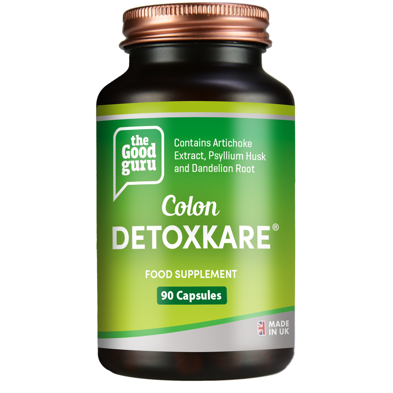The Good Guru Digestive and Antioxidant Support Complex bottle, 90 capsules, on white background.