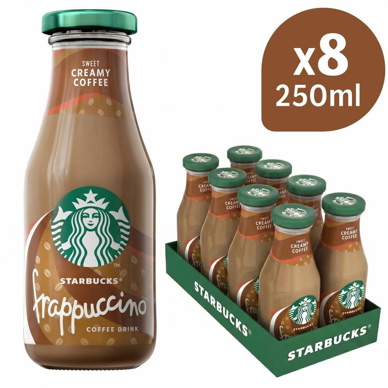 Front image: Starbucks Frappuccino Sweet Creamy Iced Coffee Drink bottles 8 x 250ml multipack