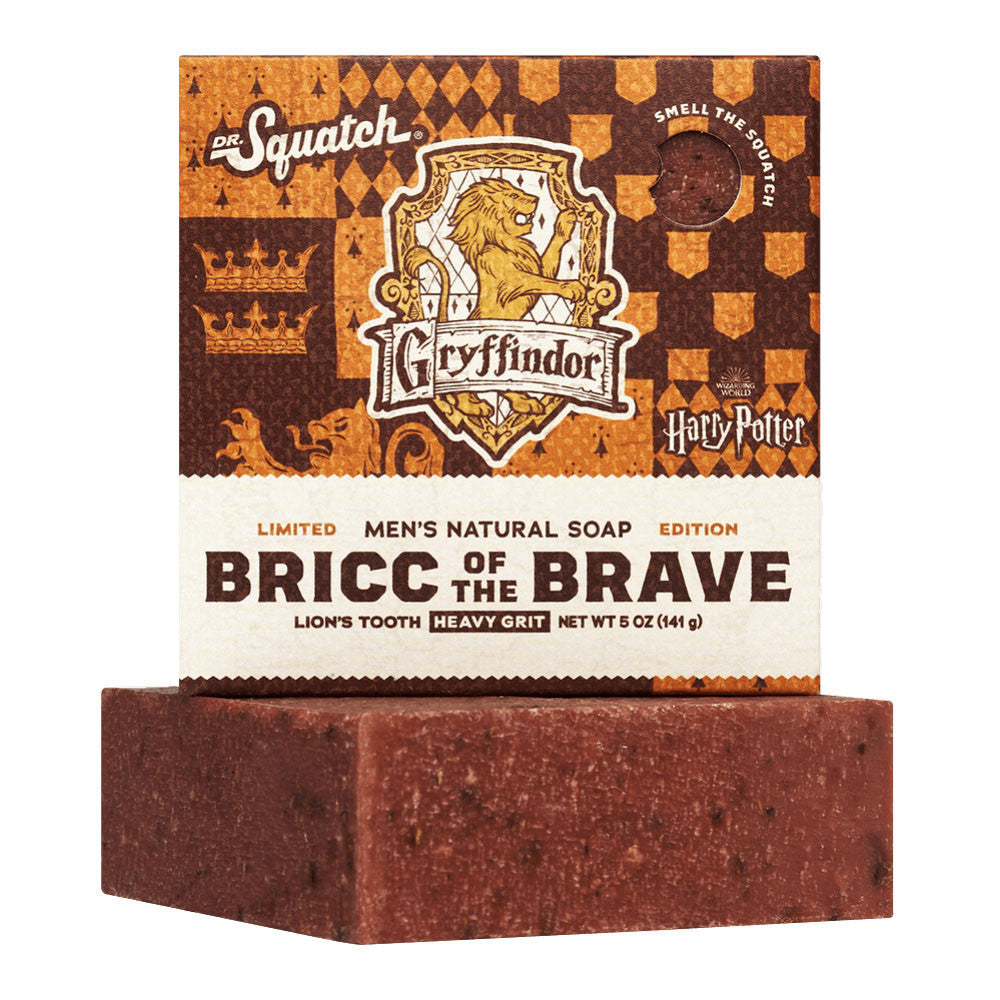 Dr. Squatch x Harry Potter Gryffindor Bricc of the Brave Bar Soap in packaging.