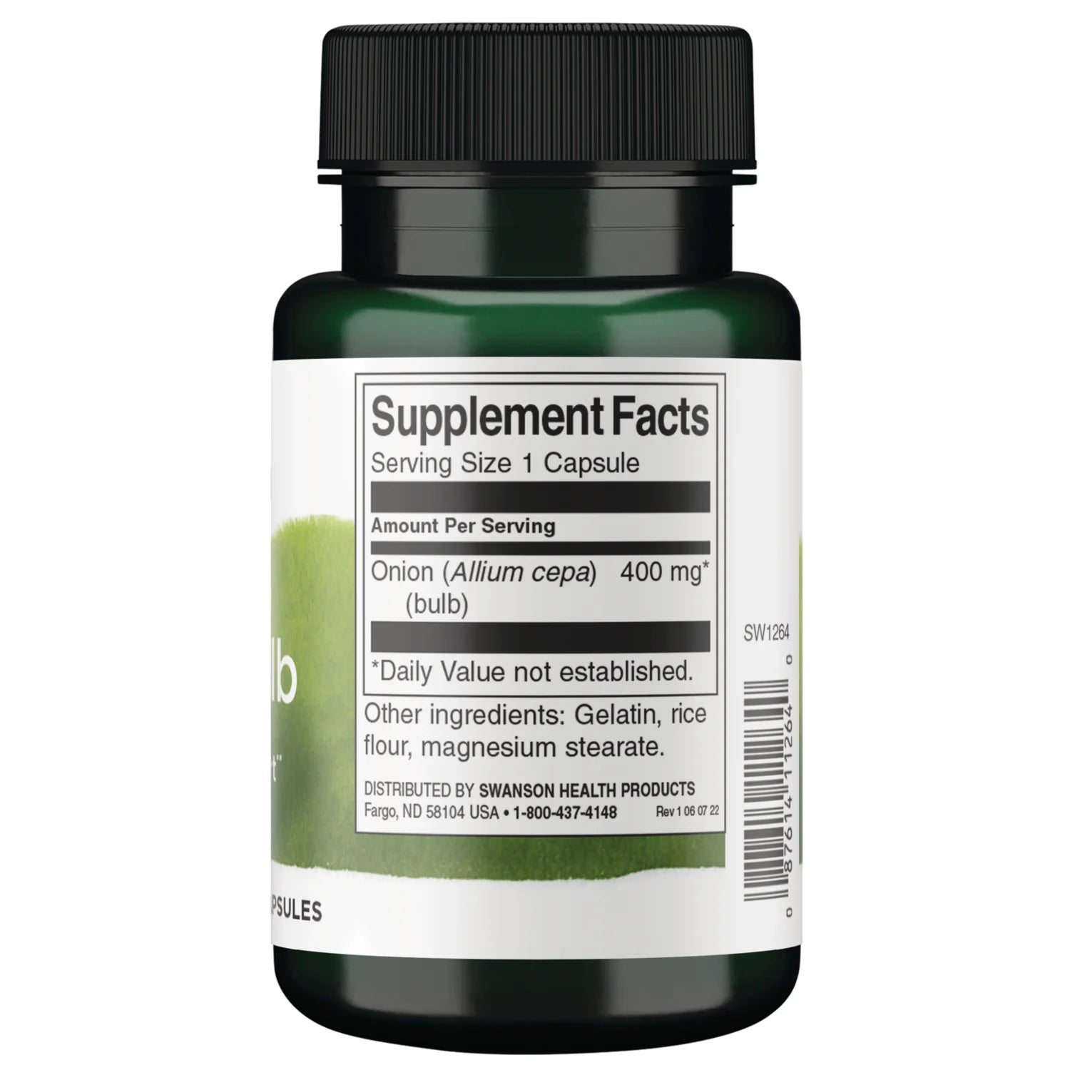 Swanson Full Spectrum Onion Bulb herbal supplement capsule bottle 60 capsules 400mg supplement facts ingredients & barcode panel