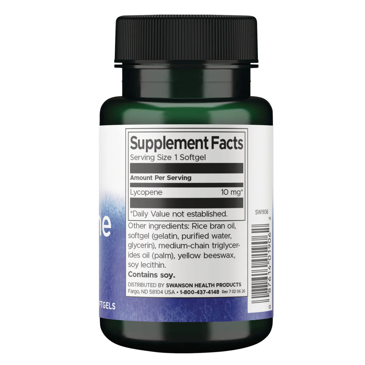 Swanson Lycopene 10mg 120 Softgels Supplement Facts panel 
