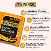 Supplement Facts & Ingredients Image: Twinings English Breakfast black tea ingredients label 300 tea bags pack