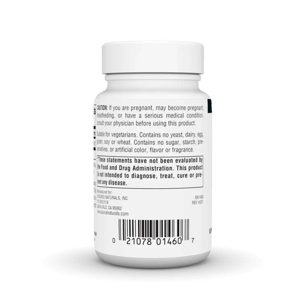 Barcode image: Source Naturals Tribulus Extract 750mg tablets bottle barcode 30 count