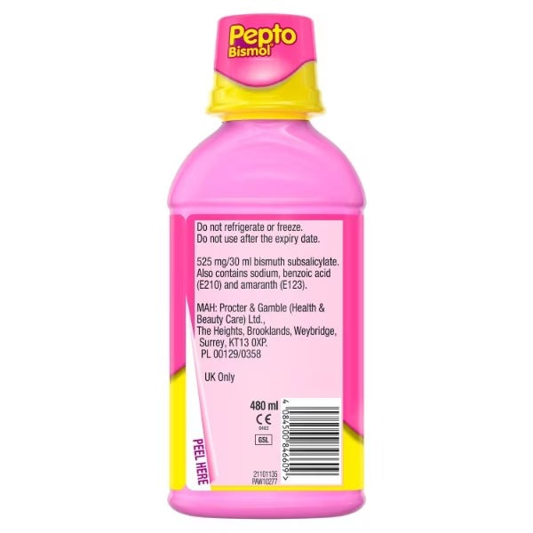 Pepto Bismol Original liquid digestive remedy bottle barcode packaging original flavour 480ml