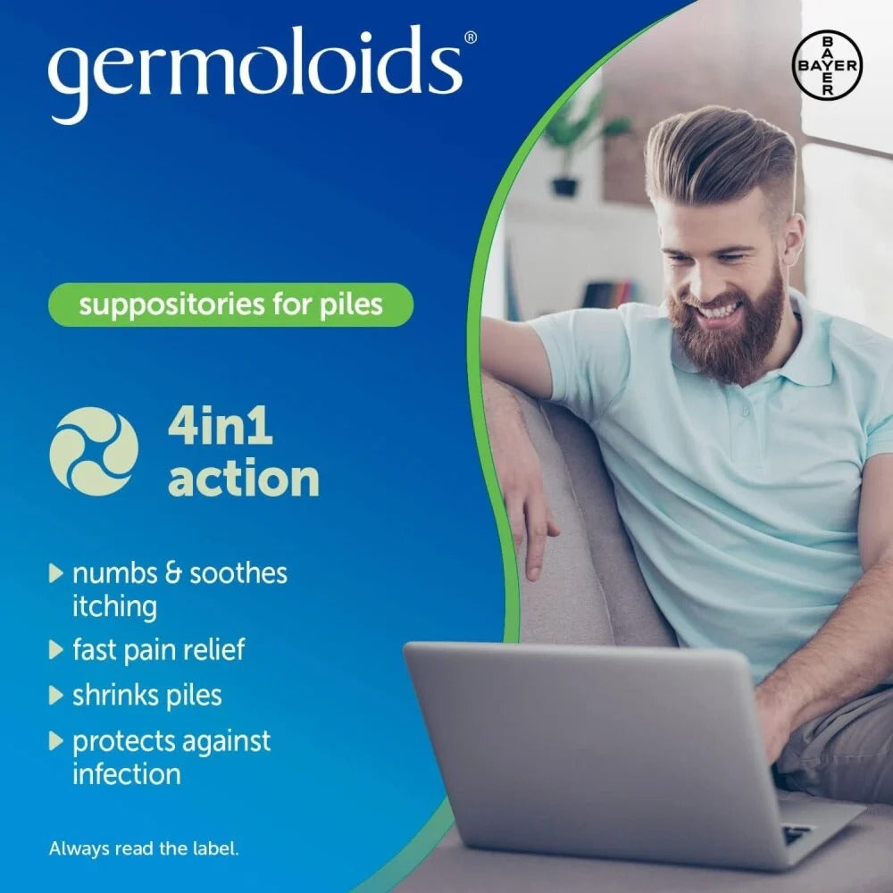 Germoloids Suppositories 24 Count active ingredient information panel