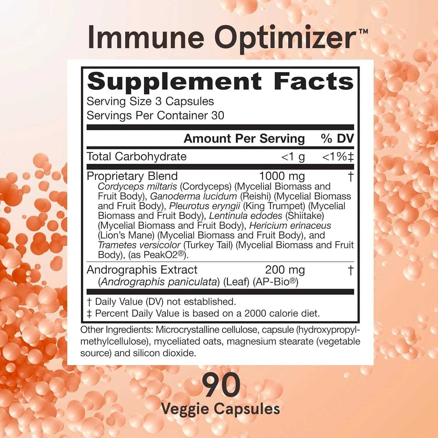 Supplement Facts Image: Jarrow Formulas Immune Optimizer mushroom complex supplement facts and ingredients 90 count