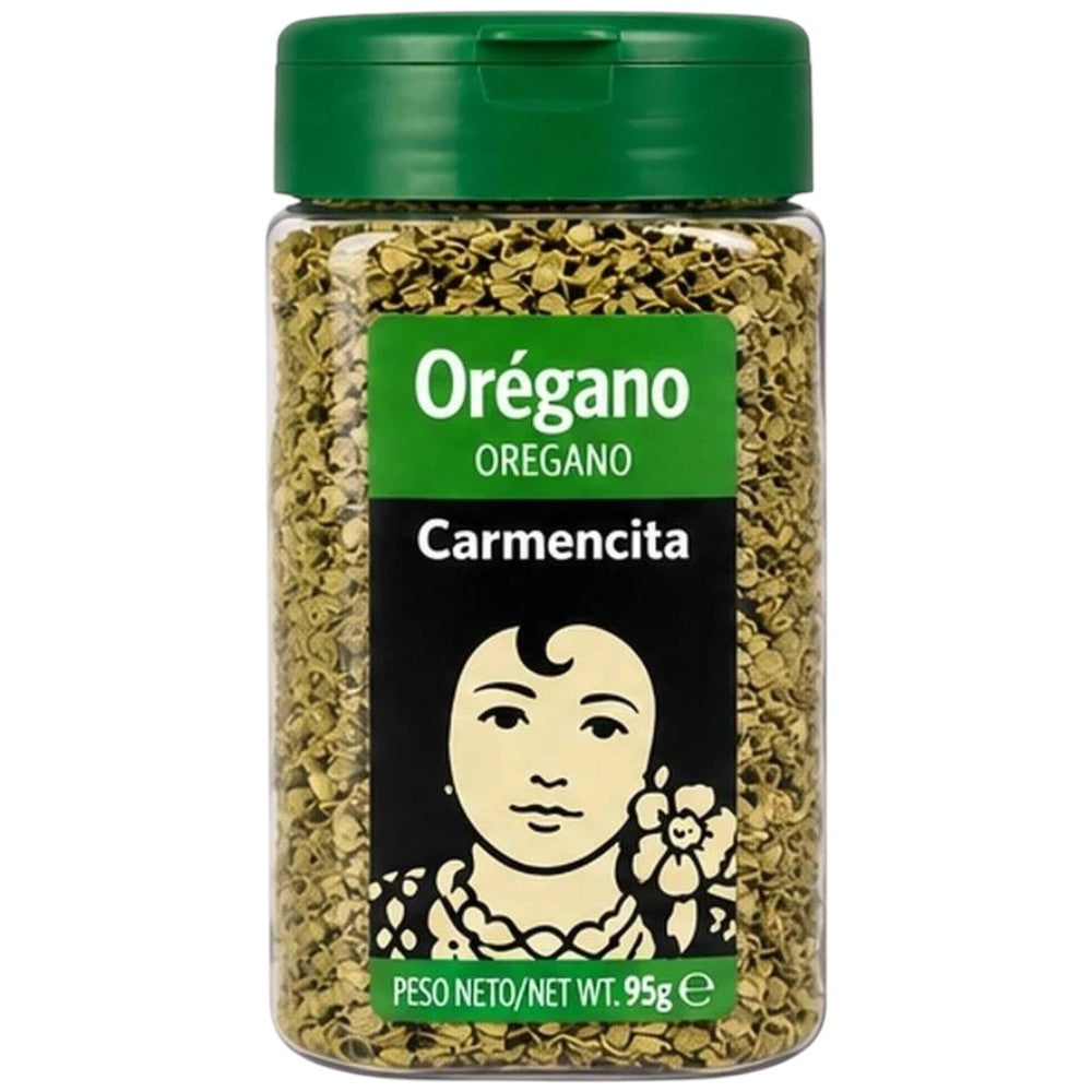 Carmencita Dried Oregano Leaves 95g plastic container front packaging