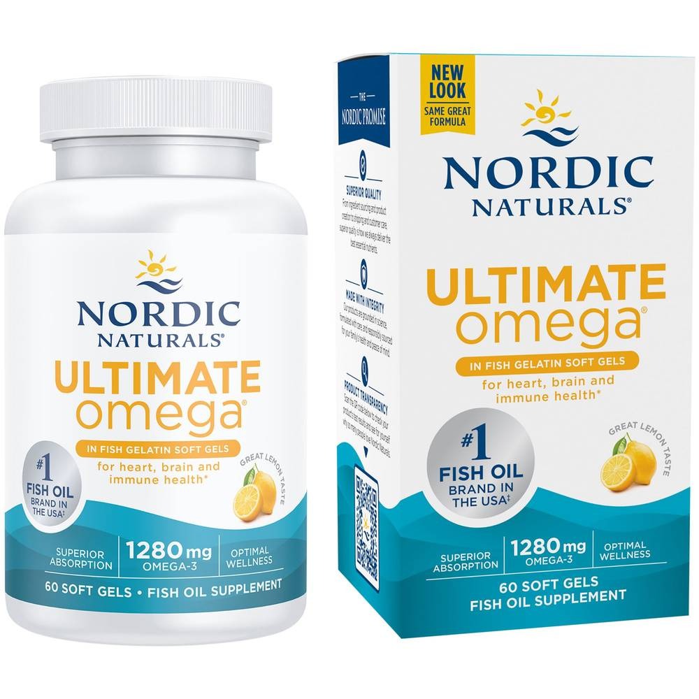 Nordic Naturals Gelatina di Pesce Omega-3 - 1280 mg per Dose Capsule Morbide al Limone - 60 Capsule