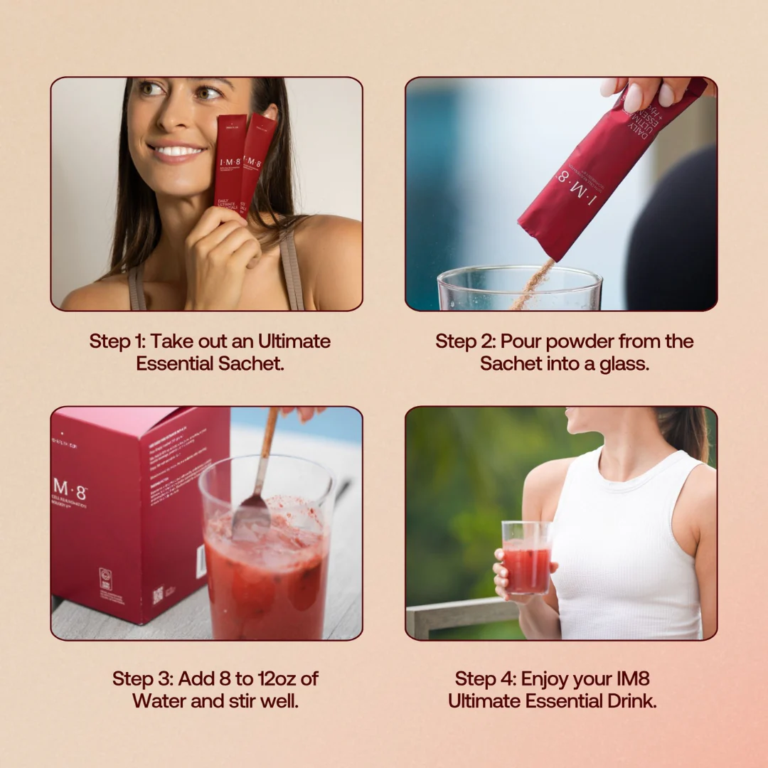 IM8 Daily Ultimate Essentials Variety Pack 30 sachets mixing instructions