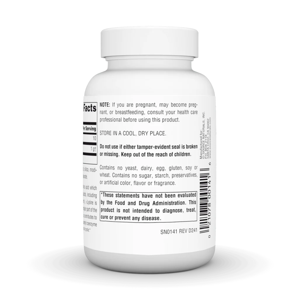 Barcode image: Source Naturals L-Lysine 1000mg free form tablets bottle barcode 50 count