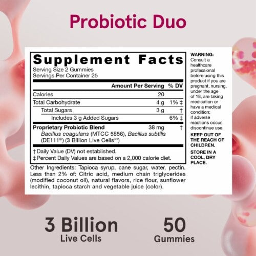 Supplement Facts Image: Jarrow Formulas probiotic duo gummies supplement facts and ingredients 50 count