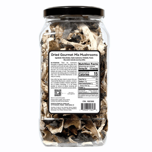Back image: Wild Mushroom Co dried gourmet mix mushrooms pack 340g
