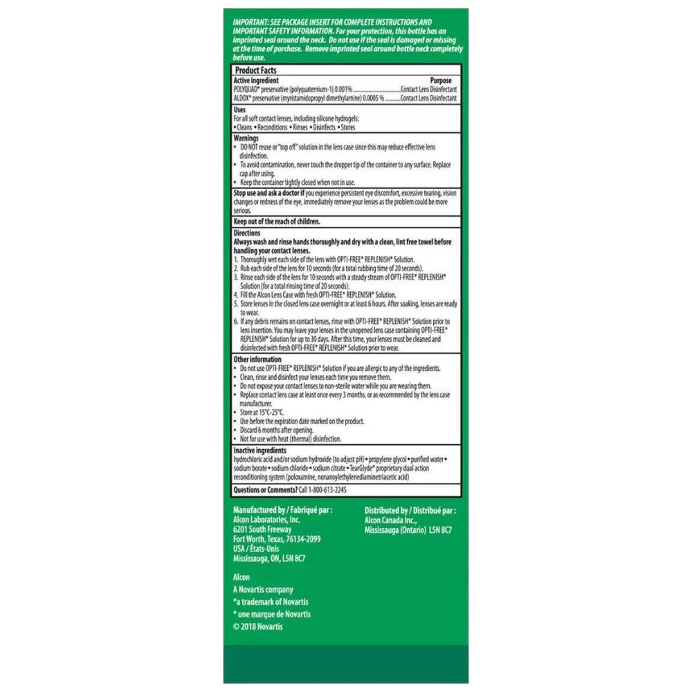 Opti-Free RepleniSH multi-purpose contact lens solution sterile 300ml bottle ingredients and product information