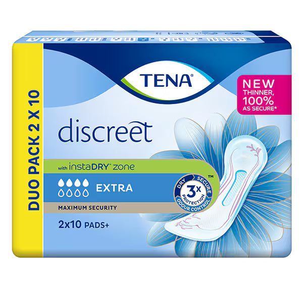 Tena Discreet Lady Extra Incontinence Pads 20 pack packaging